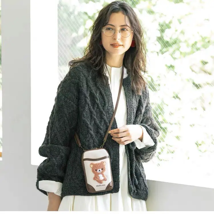 Kawaii Rilakkuma Phone Bag Cute Anime Versatile Storage Bag Single Shoulder Mini Small Bag Crossbody Bags for Girl's Gifts Toys