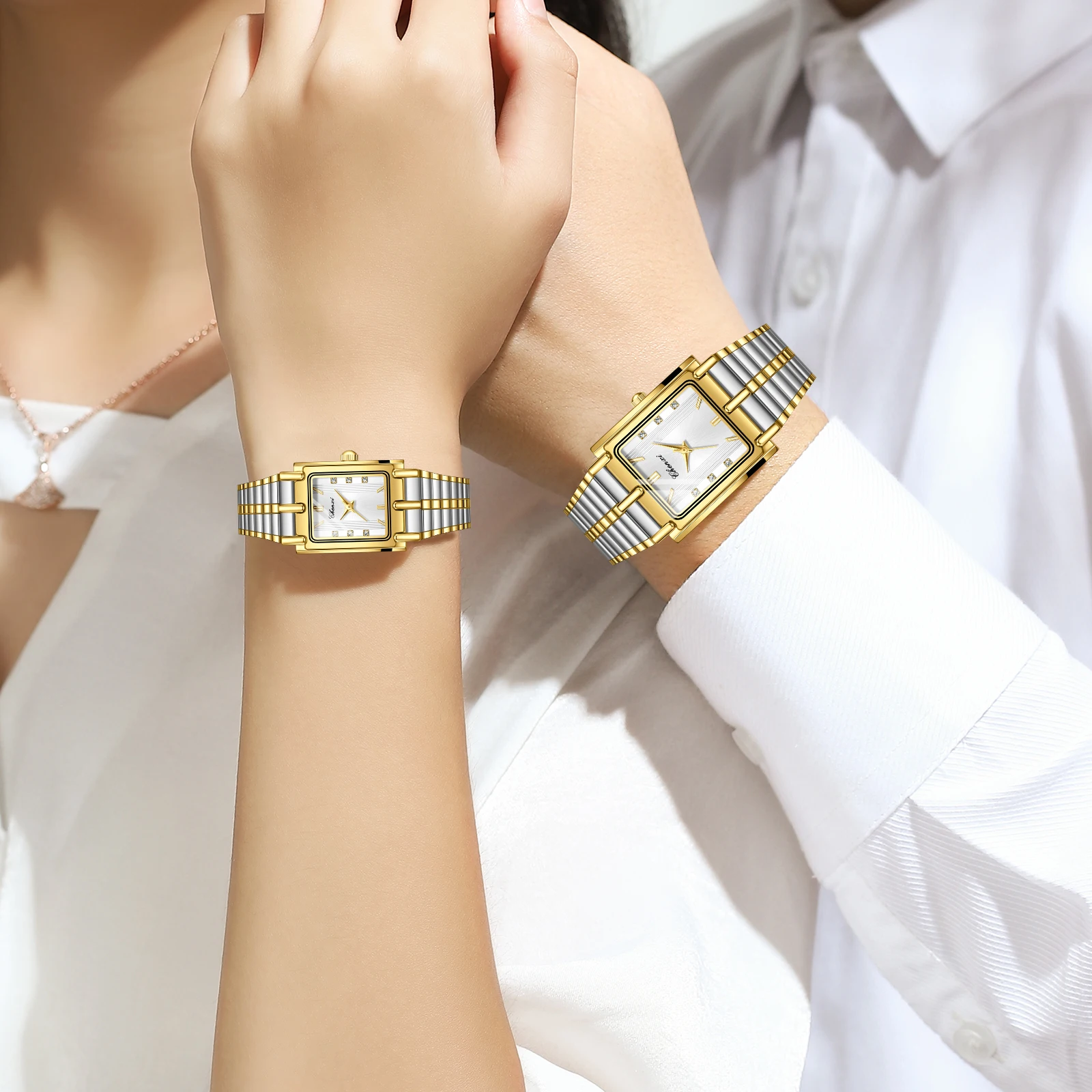 CHENXI 106 New 1pc Fashion Couple Exquisite Rectangle Watch Quartz Top Brand Stainless Steel Male and Female Couple Watch Gift