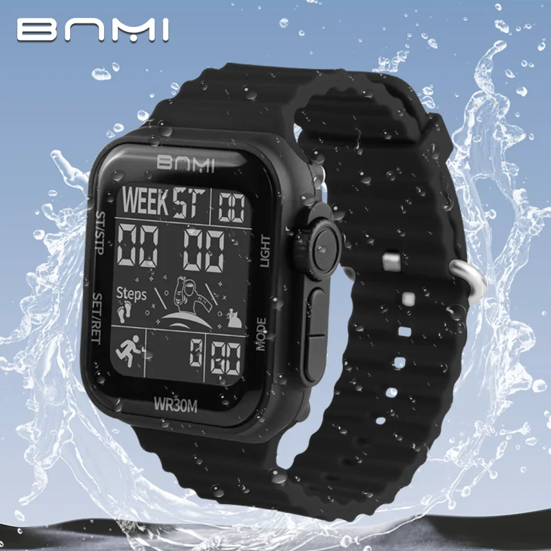 

BNMI оригинальные мужские часы для спорта на открытом воздухе, многофункциональные водонепроницаемые часы с большим экраном, электронные цифровые часы для студентов