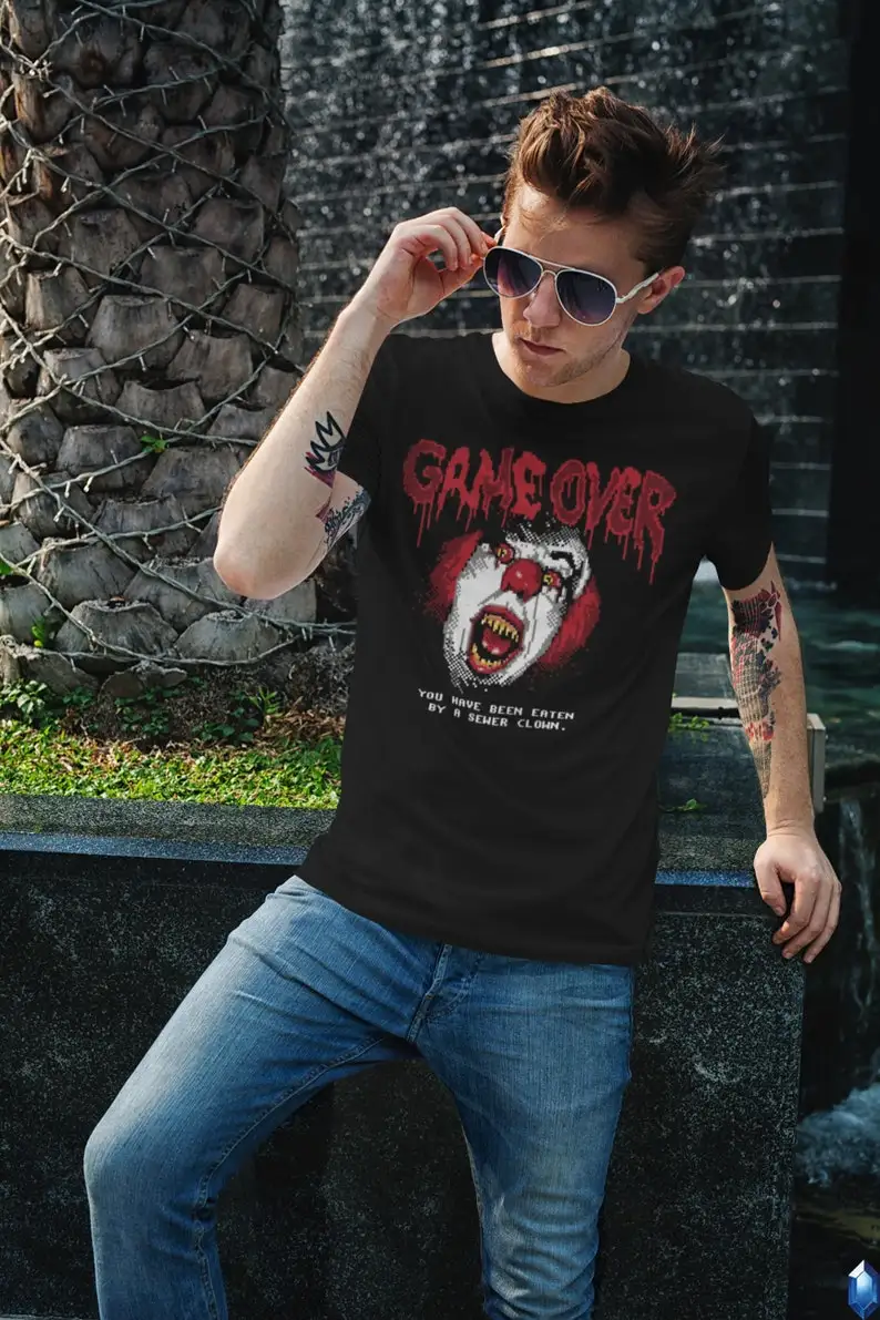 Game Over NES IT T-Shirt Unisex Funny Cotton Adult Pennywise Clown Stephen King Halloween 2022