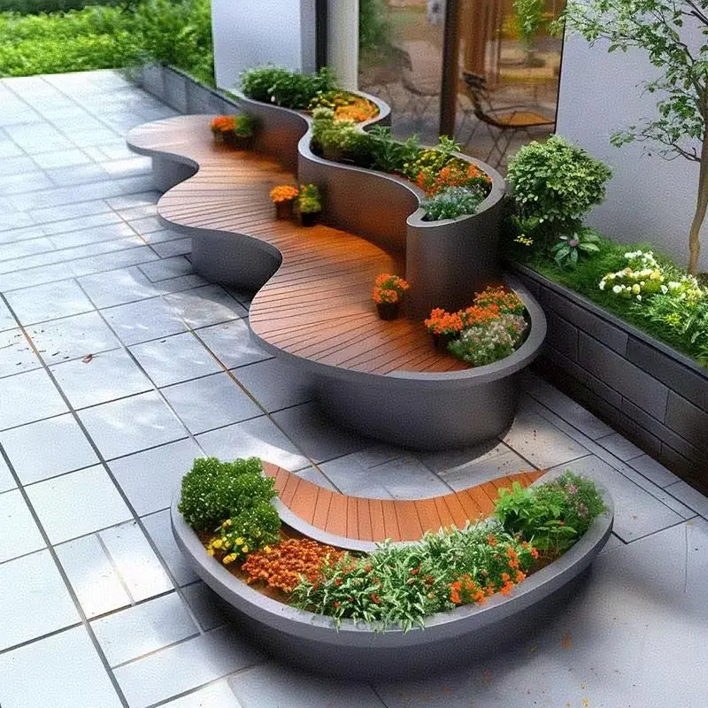 في الهواء الطلق فيلا فناء صندوق زهور مقعد مزيج مربع الترفيه كرسي انتظار البلدية زهرة فتحة زهرة