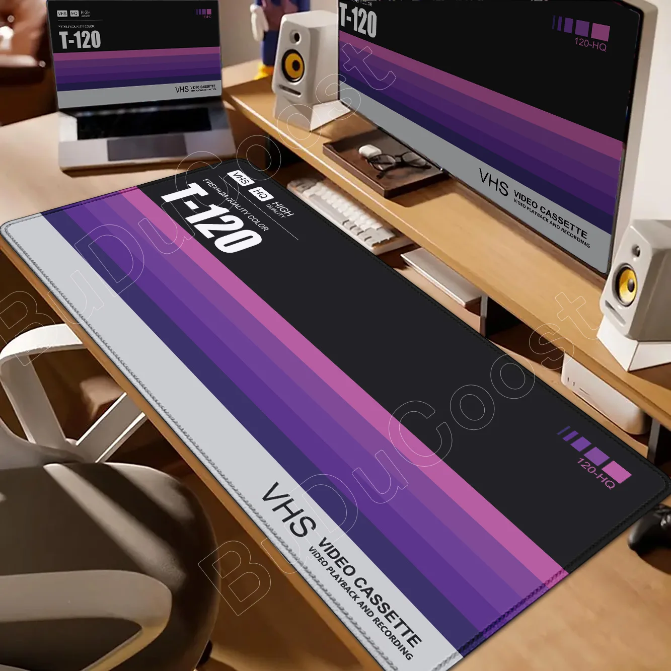 1200x600mm Big Computer Mousepad Non-slip Game Desk Pad Retro VHS Style Mouse Pad Keyboard Accessories HD Print Carpet Lock Edge