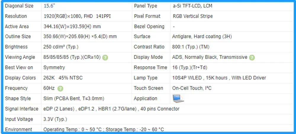 NV156FHM T0C NV156FHM-T0C 15.6 นิ้ว LCD หน้าจอสัมผัสแผง IPS Slim EDP 40pins 60Hz 1920x1080 FHD On-Cell Touch