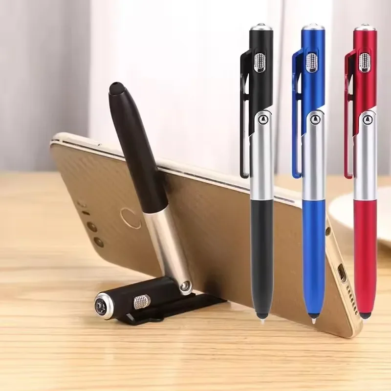 

4 In 1 Multifunction Ballpoint Pen with LED Light Fold Phone Holder Night Read Writing Pencil Office School Student Stationery