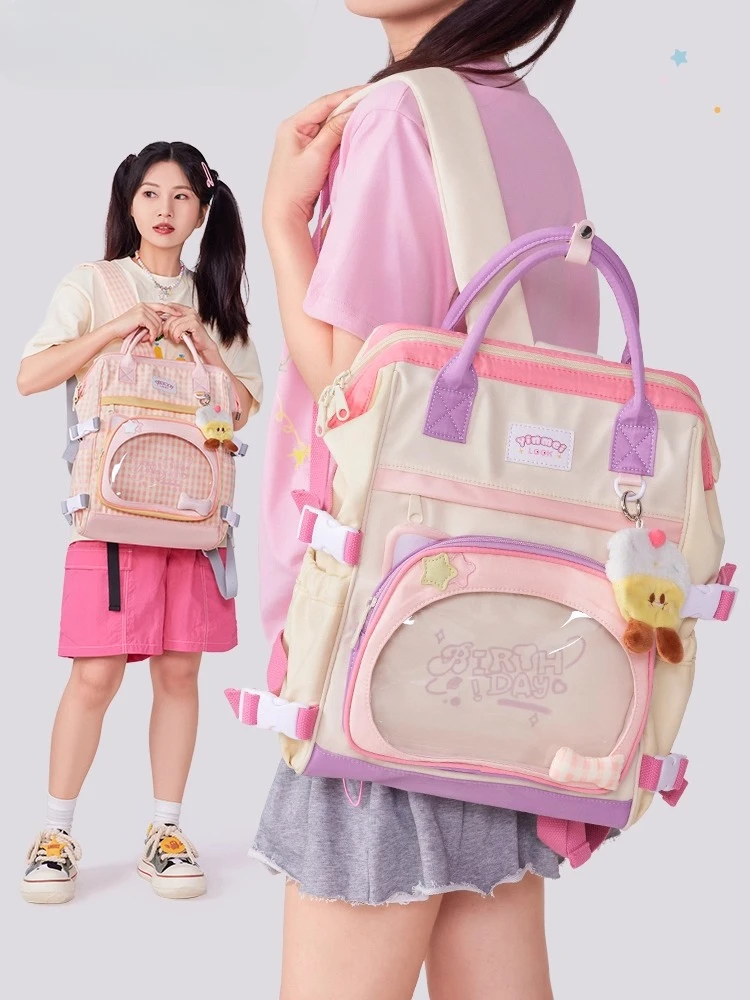 Rucksack für Damen, 2025, neue große Kapazität, leichte Reisetasche, College-Studenten-Computertasche, süße süße Cartoon-Katzenohren, Lta-Tasche