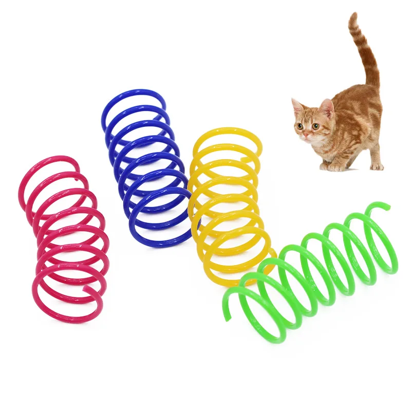 4pcs Cat Fun Toy Colorful Spirals Spring Toys Plastic Coils IQ Training Toys Pet Supplies For Indoor Cats Kitten Pets Playing