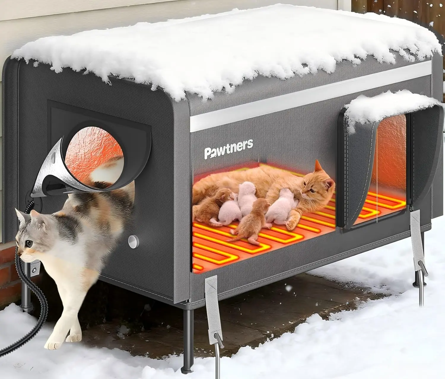 

Heated Outdoor Cat House for Outside Cats, 26'' XL Insulated Weatherproof Cat Shelter with Heated Pad, Elevated Feet & Escape Do