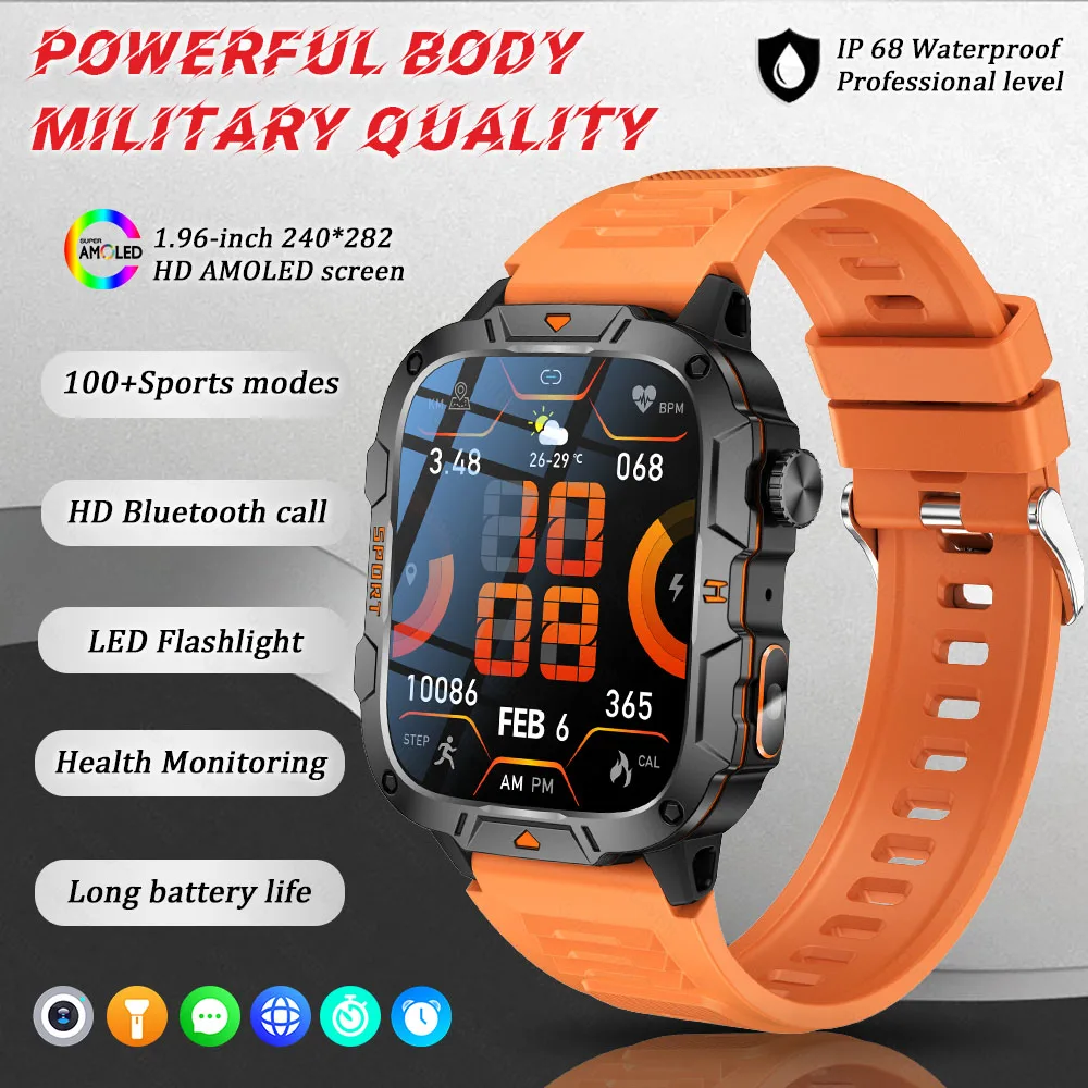 GUHUAVMI 2025New Military GPS Smart Armband Männer LED Taschenlampe Bluetooth Anruf 3ATM Wasserdichte Outdoor Sport Smartwatch 3
