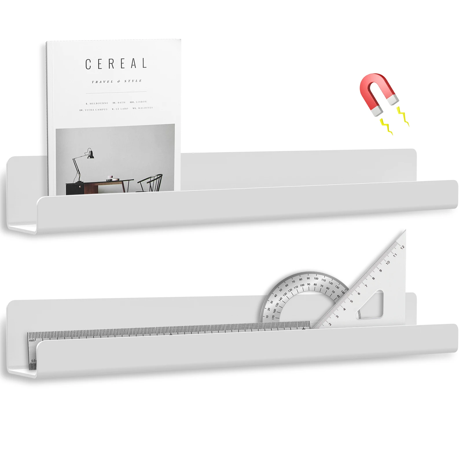 رف كتب مغناطيسي للسبورة البيضاء ، رف كتب معدني قابل لإعادة الاستخدام ، حاصل على ، وشاشات عرض كتب مغناطيسية ، 17 بوصة ، 2.