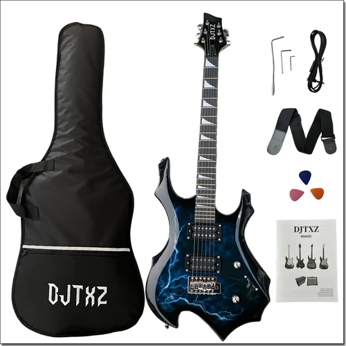 Imagen 2 del producto Guitarra eléctrica con gráfico Lightning Bolt llamativo: máquina de rock Eye-Candy, configuración profesional incluida