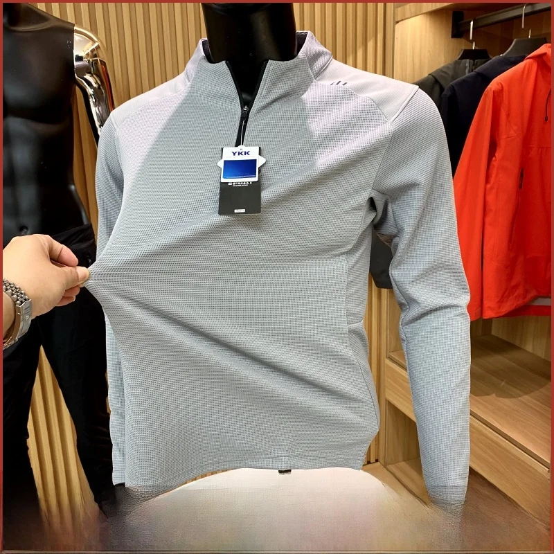 

High-End Outdoor Men's Long Sve T-irt f Zip oulder Patchwork Trendy Stand Fit Youth ular Daily Wear Autumn