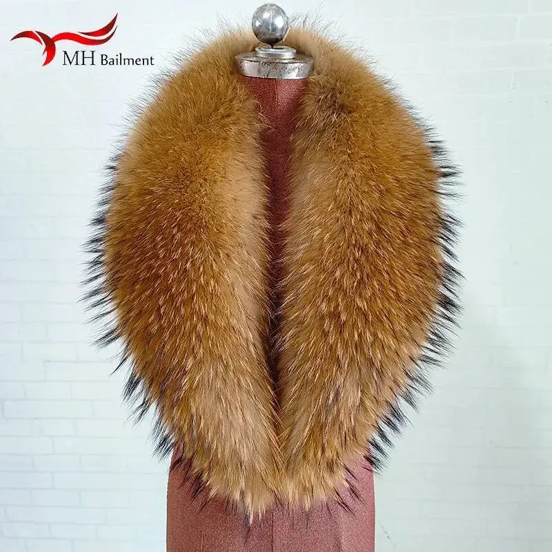 100% Echte Wasbeer Bontkraag Winter Damesmode Luxe Warme Natuurlijke Sjaal Voor Jassen Halswarmer Femme Dikke Bont Sjaal