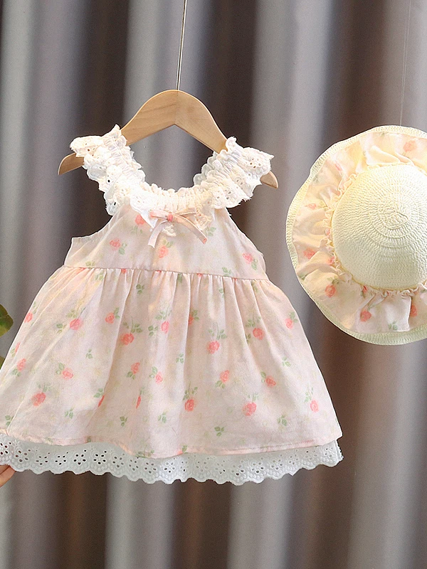 Vestido Floral de Verão para Meninas, Saia Princesa de Algodão Fino Sem Mangas para Bebês e Crianças Pequenas, Roupa Infantil...