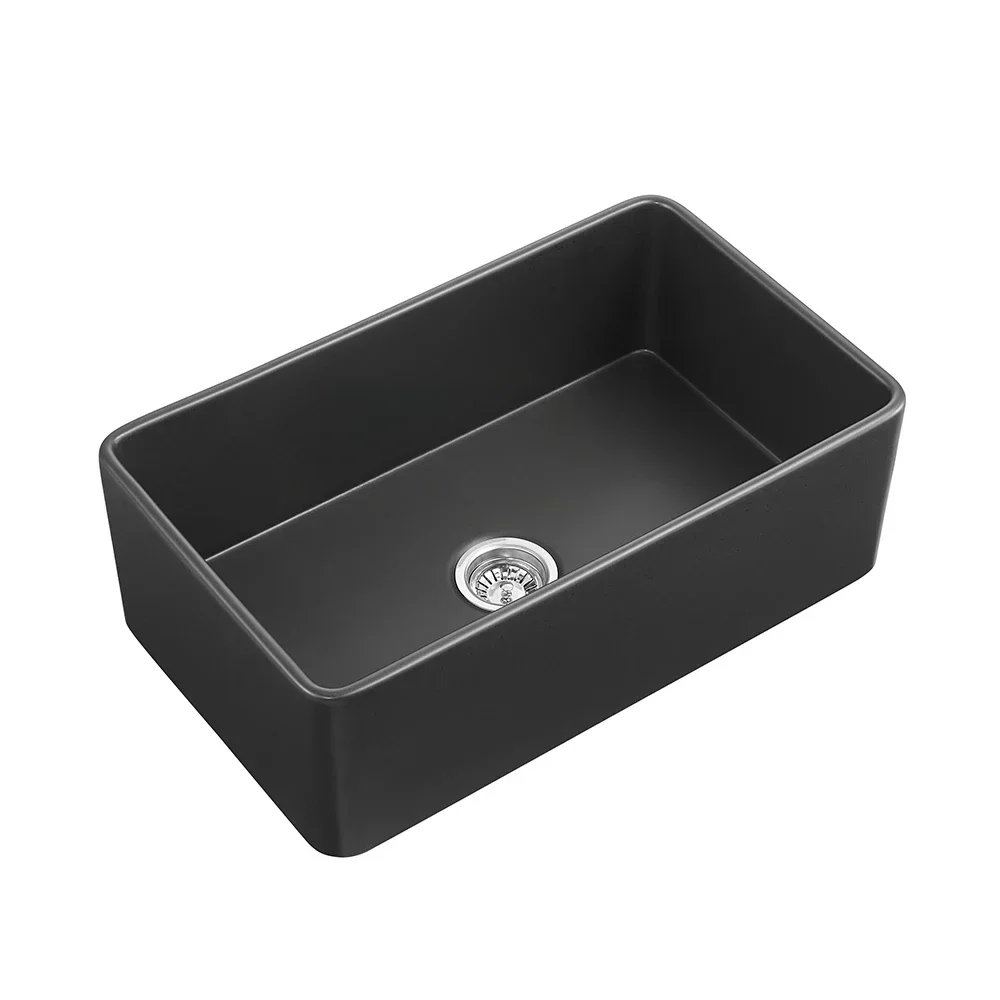 for Wholesale New Fireclay Farmhouse Hand Made Kitchen Sinks Deep black Ceramic Front Farm House Big Size Kitchen Sink With Taps