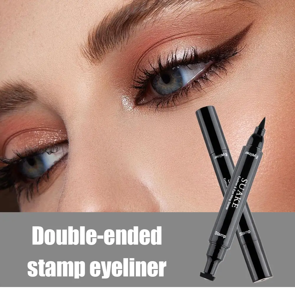 Dreieckiger Eyeliner-Stempel, flüssiger Eyeliner-Stift mit zwei Enden, wasserdicht, schnell trocknend, nicht verschmierend, einfach zu verwendendes Make-up-Werkzeug, kosmetisches Make-up