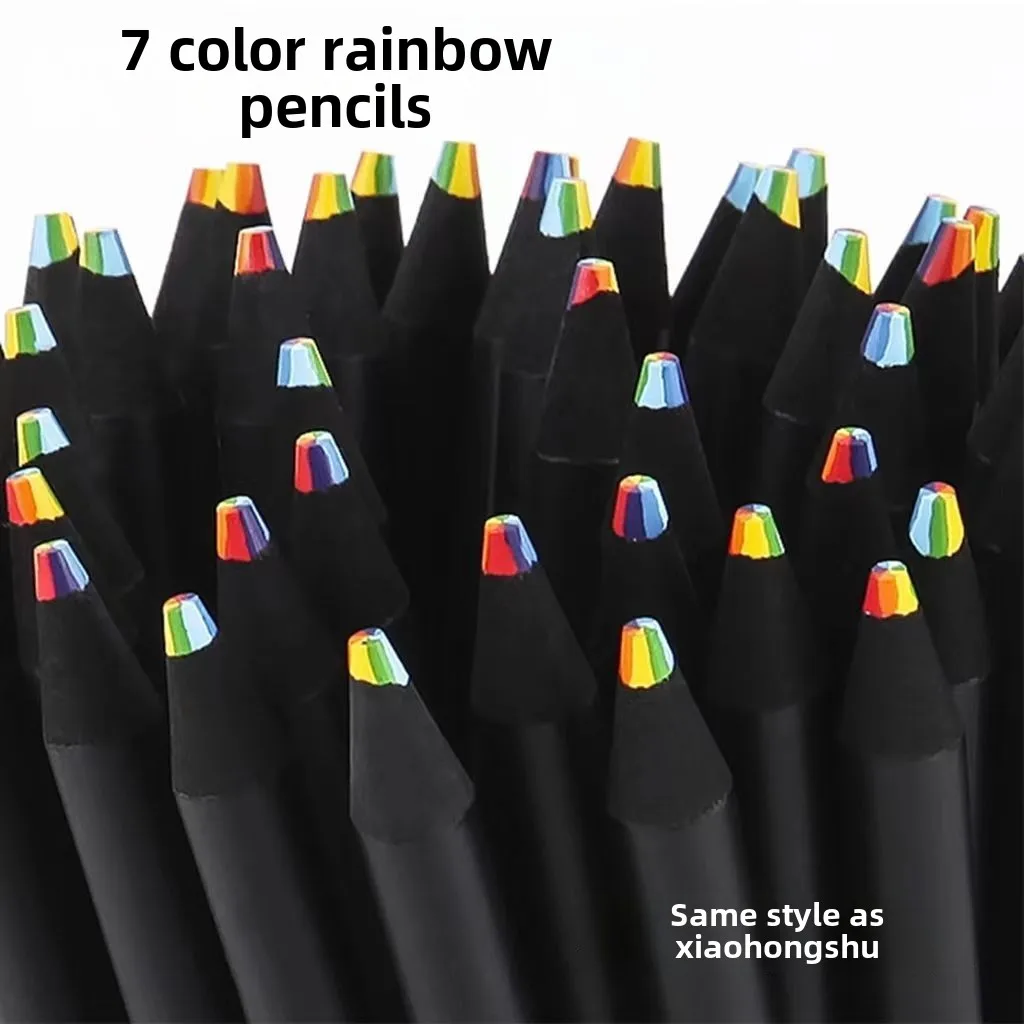 2025 ins gradual change seven-color rainbow pencil multi-color black wood color lead mixed color student colorful painting pen