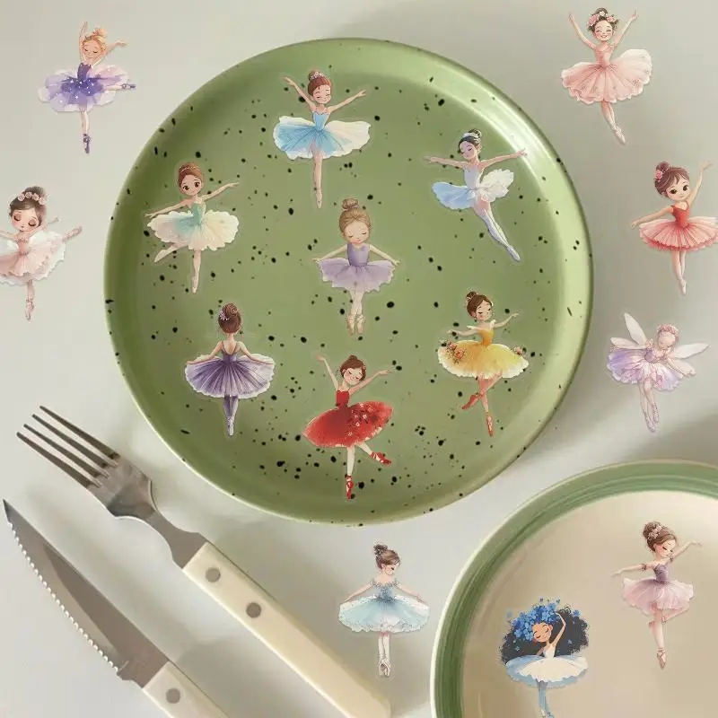 Bulk Pack of 50 Exquisite Ballet Girl Stickers, PET， Waterproof, Great for Children's Toys, Laptops and Phone Cases