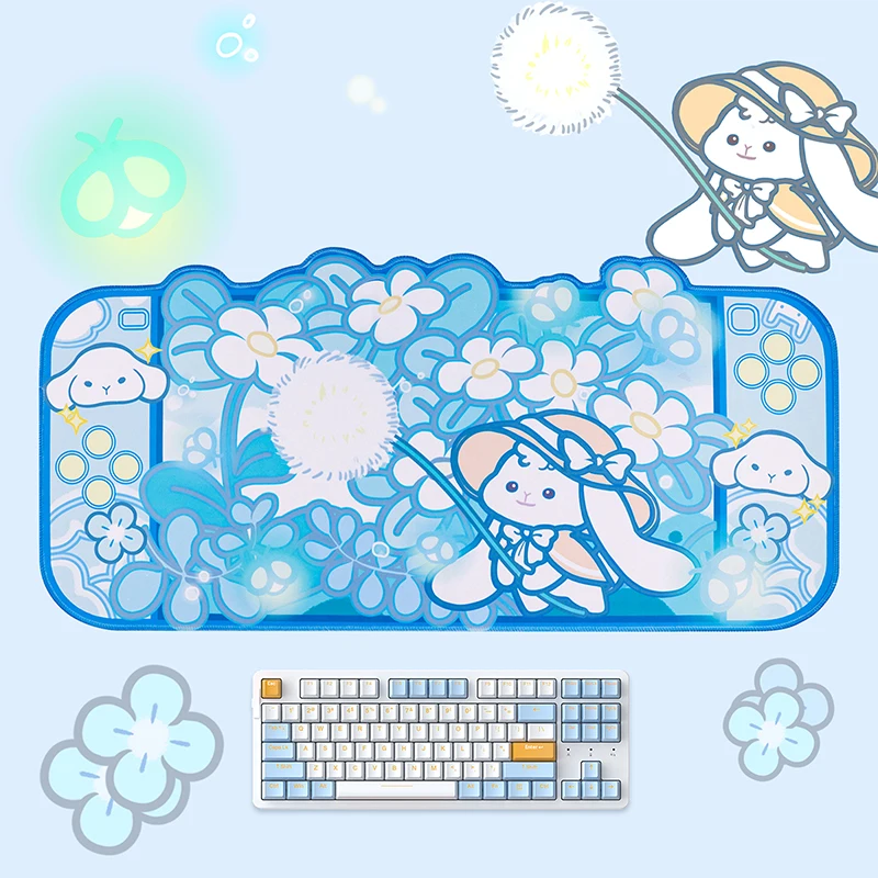 Bonito Grande Computador Gaming Mouse Pad, Anti-Slip esteiras impermeáveis, Kawaii Azul Coelho Desk Pad, Esteira de Mesa de Escritório, Tamanho Grande, 80*40cm