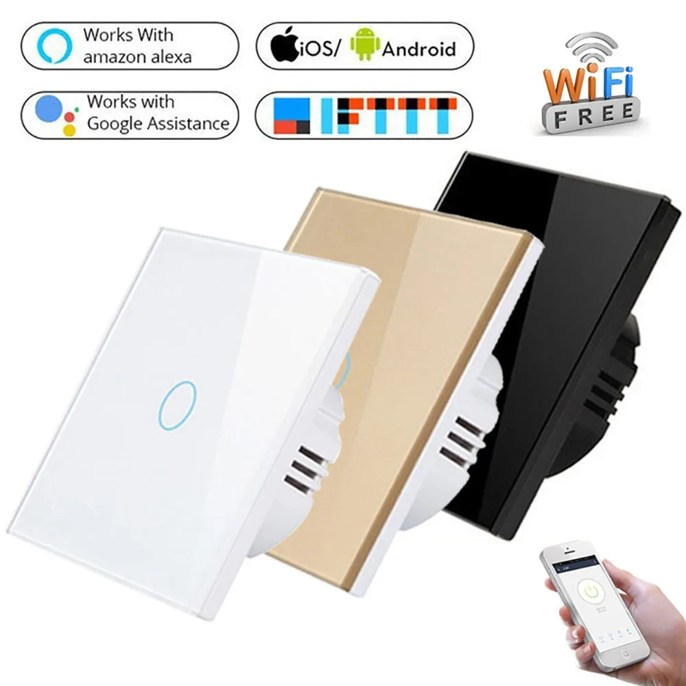 Interruptor de Panel inteligente Tuya WiFi tipo UE, Control remoto de teléfono, ajuste de sincronización, RF433, compatible con Alexa y Google, 86x86