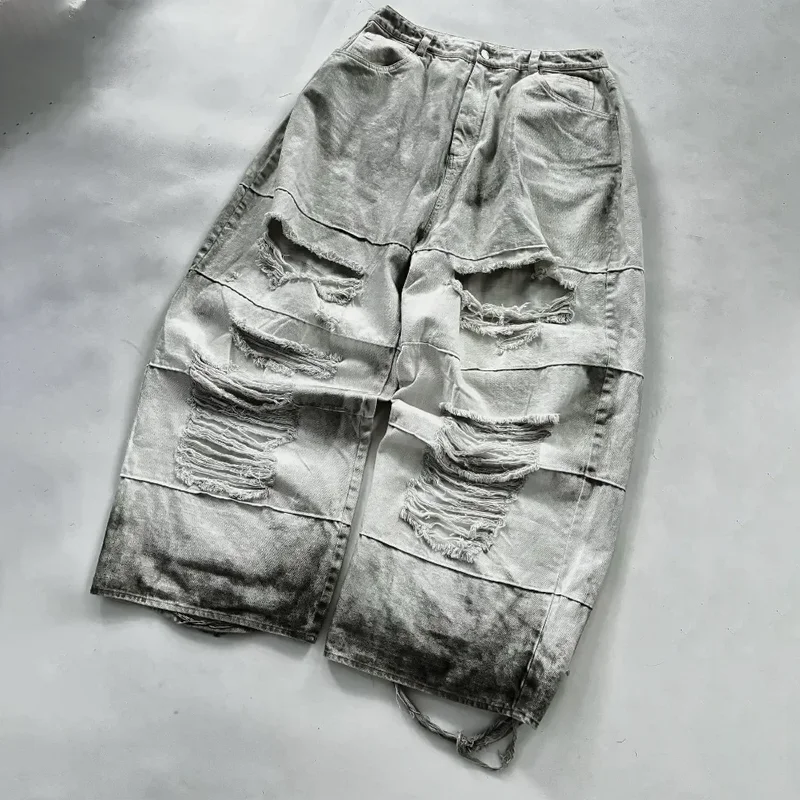 Jean Baggy Vintage Délavé et Déchiré pour Homme et Femme, Vêtement de Haute Qualité, Style Gothique, Hip Hop, Punk, Décontracté, Jambes Larges, Y2K