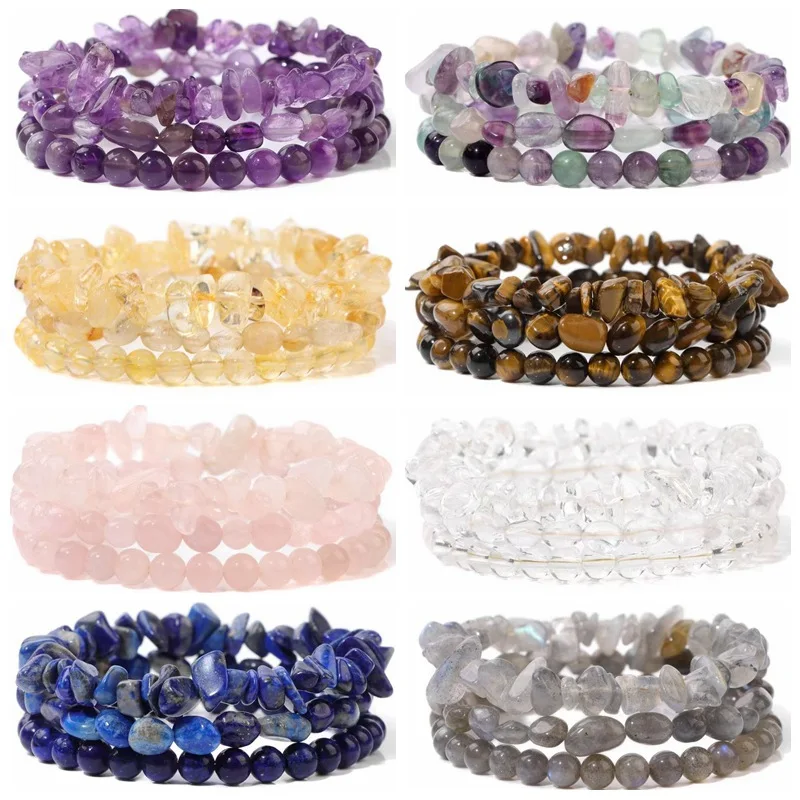 European and American cross-border popular jewelry 6mm natural stone bracelet powder crystal tiger eye agate stone combination s
