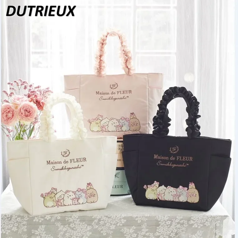 

Spring Autumn Ladies Bags Japanese Style Cute Cartoon Lace Sweet Elegatn Casual Women's Handbags Embroidered Portable Tote Bag