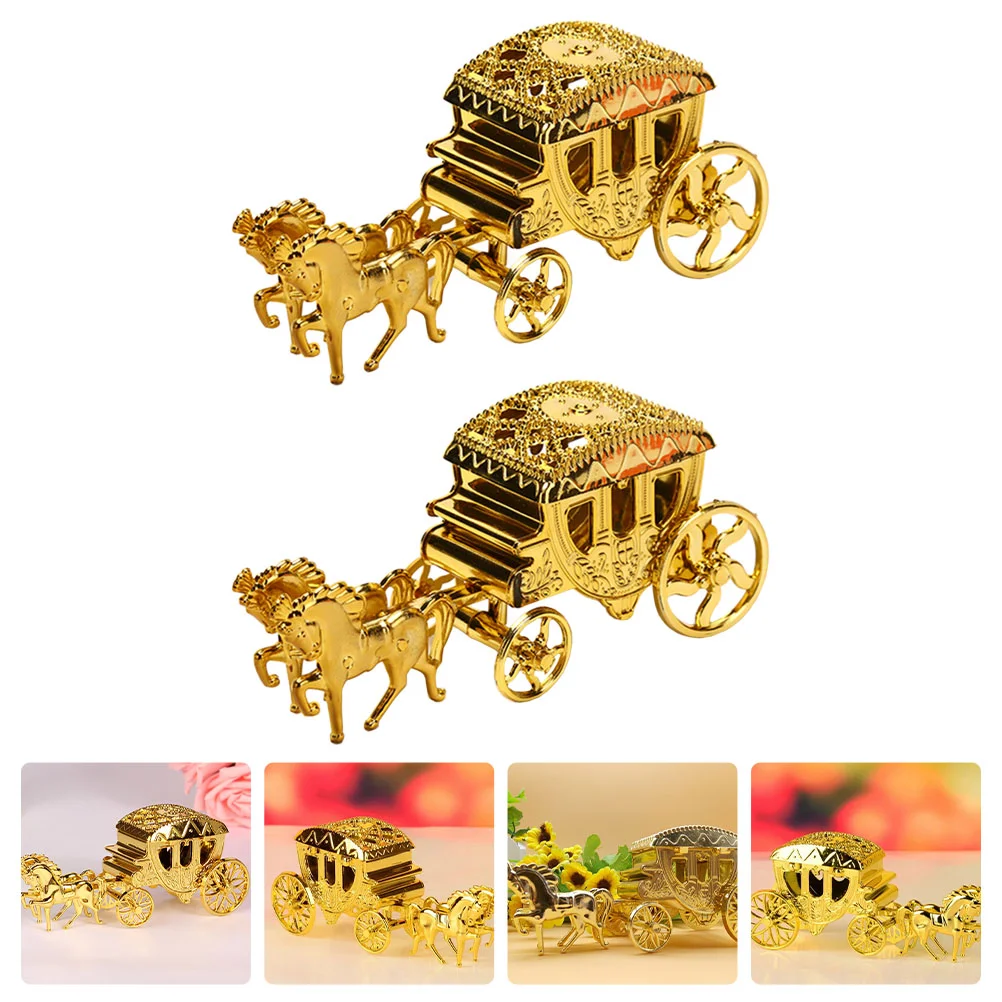 

2 Pcs Wedding Supply Party Decor Retro Vintage Exquisite Golden Cart Gift Boxes Candy Case Holder Plastic Holding