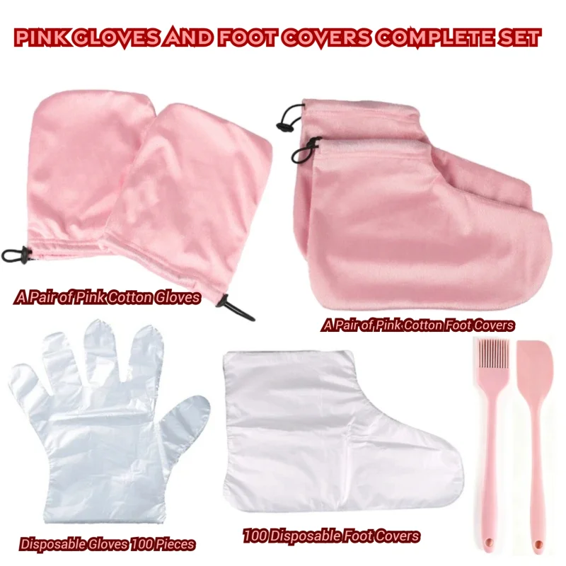 

Reusable Plush Paraffin Wax Bath Gloves & Booties Set, Hand Foot Mitts with Silicone Tools for At-Home Spa Skin Care, Pink/Grey