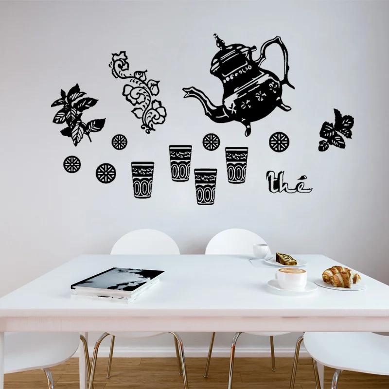 Teapot, Teacup, Tea Leaves,Tea Set Wall Sticker Vinyl Home Decor Kitchen Teahouse,Hotel, Restaurant Decals Removable Murals D589