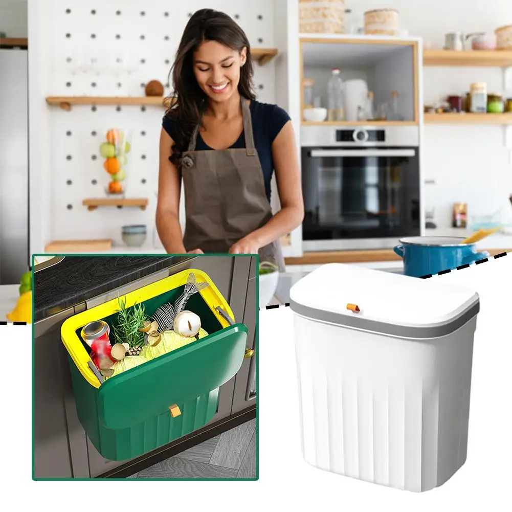 Kitchen Wall Mounted Trash Can Large Capacity Food Easy Clean Storage Accessories Kitchen Economize Space Waste Bucket B7Q1