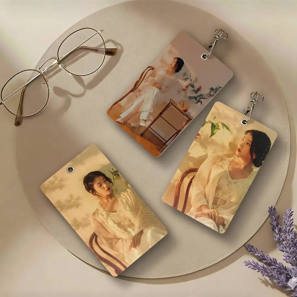 Korean Singer L-Lee J-Ji E-Eun I-IU PU Leather Card Holders Anti-lost Protective Cover Cases Campus Access Cards Key Chain
