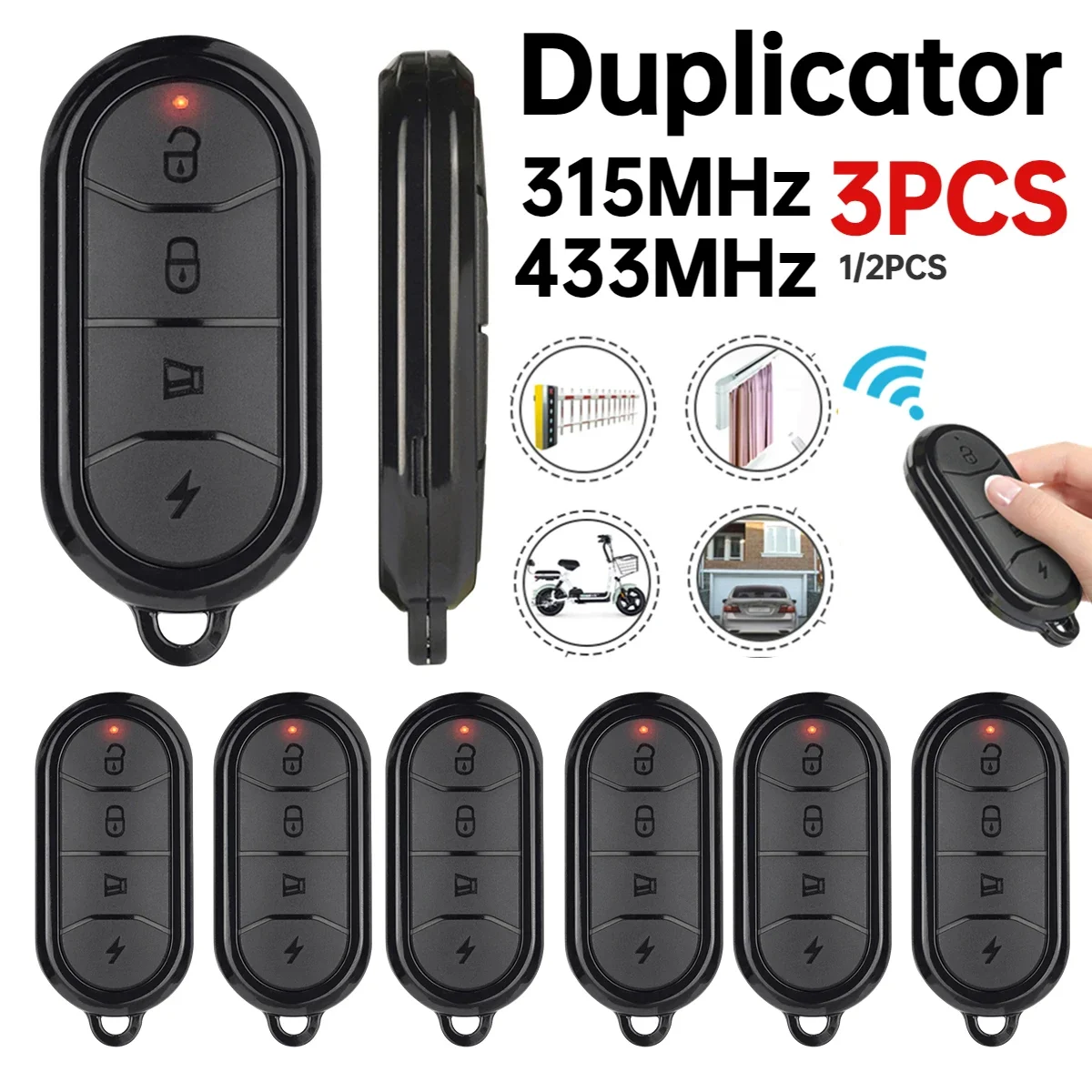 3/2/1PCS 433MHz/315MHz Cloning Duplicator Auto Copy Remote Controller 4 Buttons Replacement Key Fob Universal Garage Gate Opener