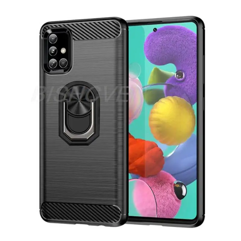 Carbon Fiber Brushed Shockproof Soft Cover For Samsung Galaxy A51 5G SM-A516B/DS SM-A516U SM-A516F/DSN Magnetic Ring Holder Case