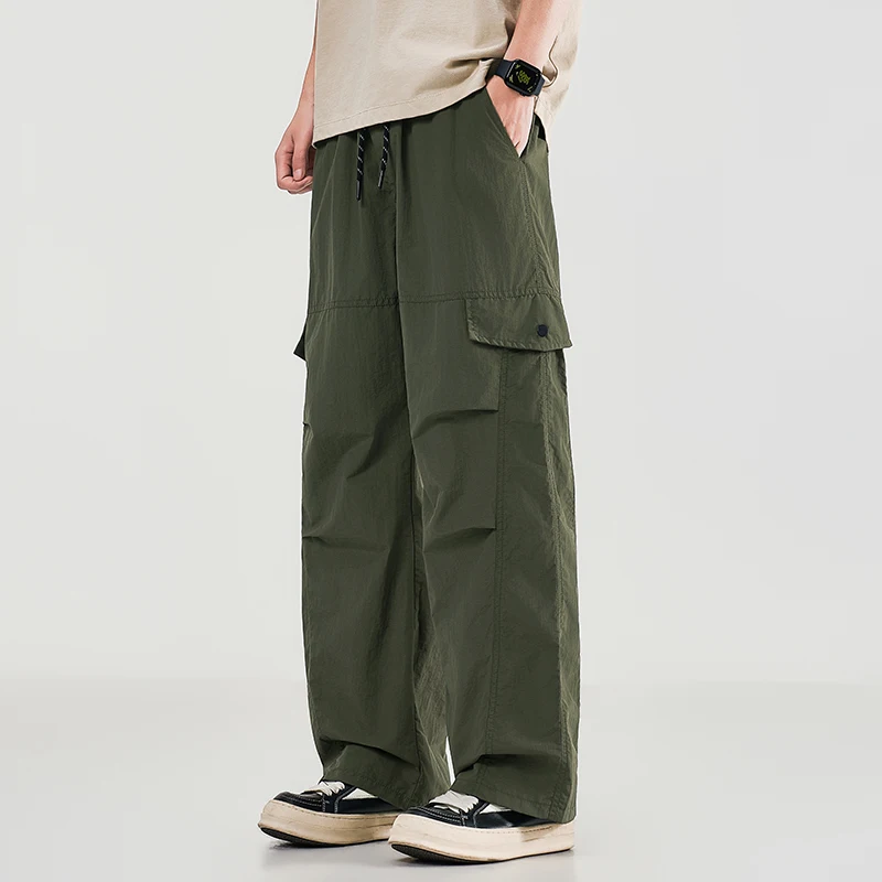 Summer Men's Workwear Wide Leg Pants Spring Autumn Loose Streetwear Trendy Multi-Pocket Cargo Trousers Men Outdoor Sports Jogger