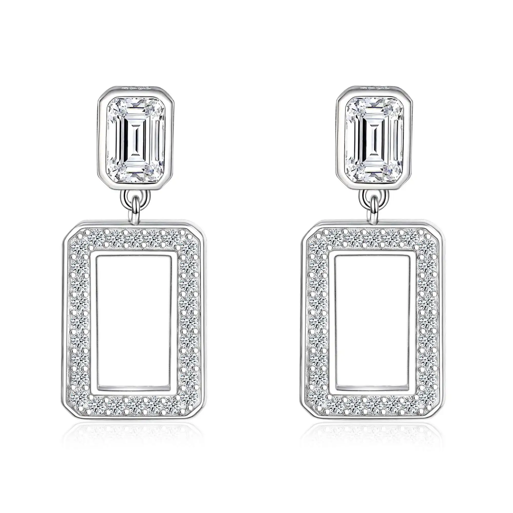 

Fashion Luxury Jewelry 925 Sliver Rectangle AAA Zircon Weeding Studs Earrings for Women