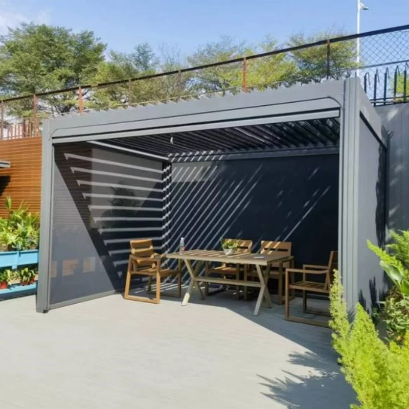 df-Bioclimatic Aluminum Pergola Waterproof Motorized Outdoor Garden Canopy Gazebo & Pergola Roof System with Louvered Kits！