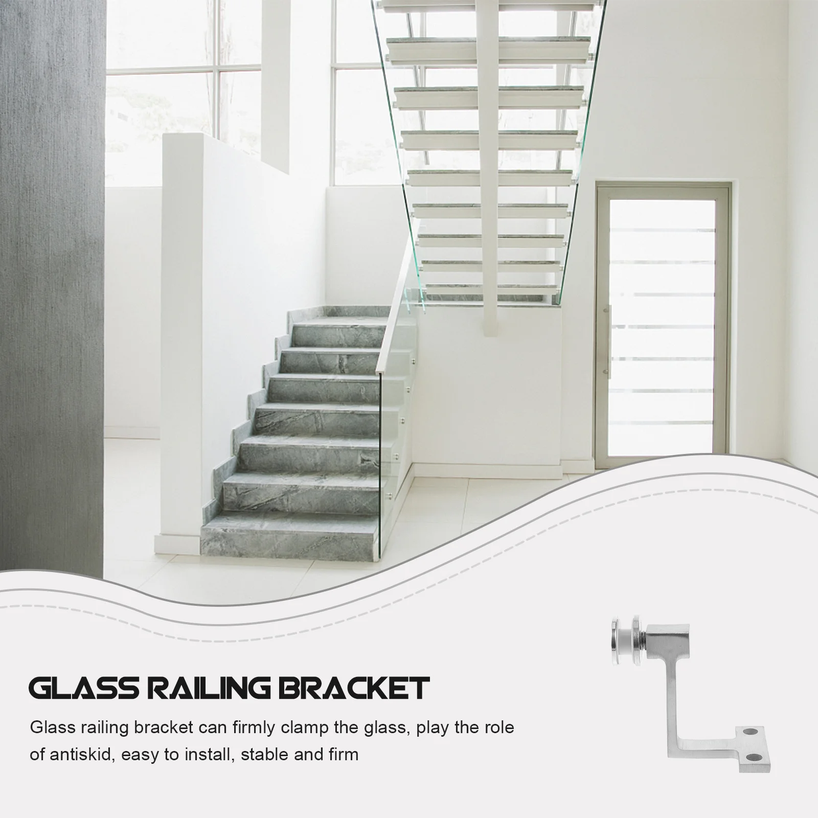 

1pcs Staircase Column Handrail Stainless Steel Wall Bracket for Glass Mounted Railings Deck Stairs Porch Basement Steps