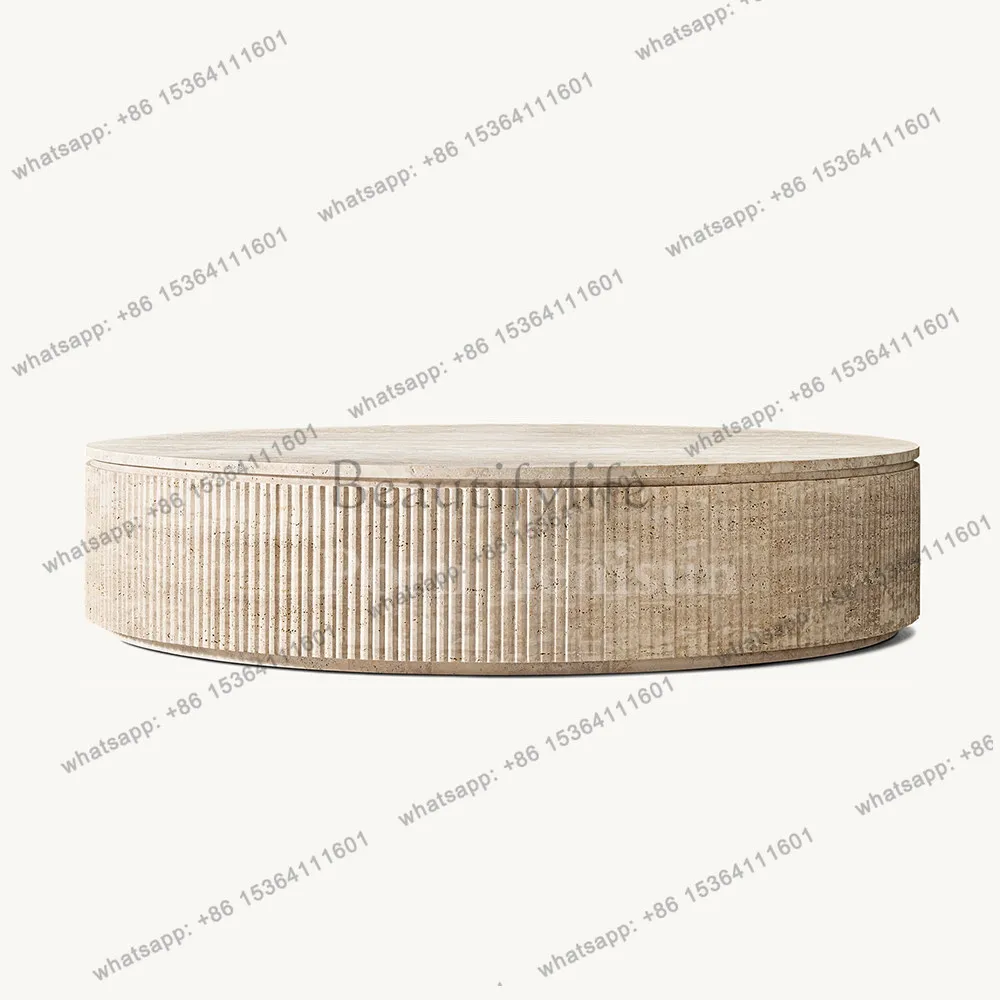 Nordic natural travertine round coffee table designer light luxury villa living room tea table