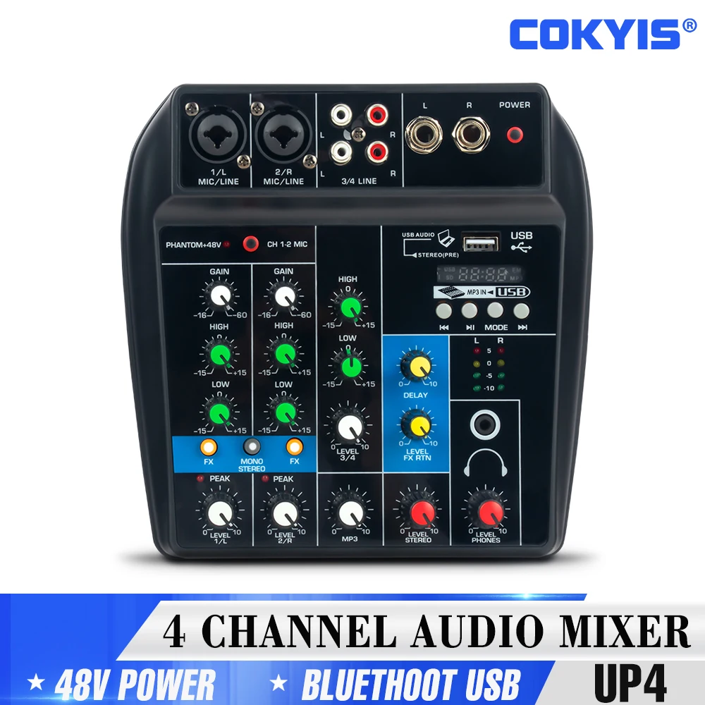 

Professional Audio Mixer 4 Channel Sound Table Sound Card for Pc Mixing Desk Mixing Console With Bluetooth Dj Mixer Controller