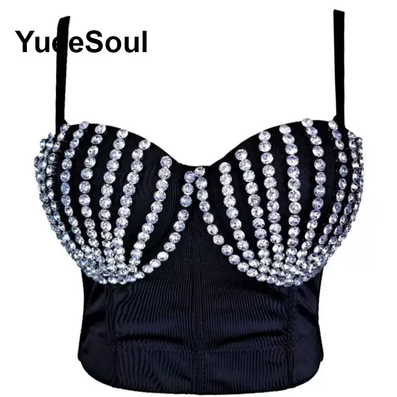Tops negros Y2K con lentejuelas y diamantes de imitación blancos, Top corto ajustado con borlas, Top gótico para fiesta, Club, boda, calle alta, corsé Sexy, camisola