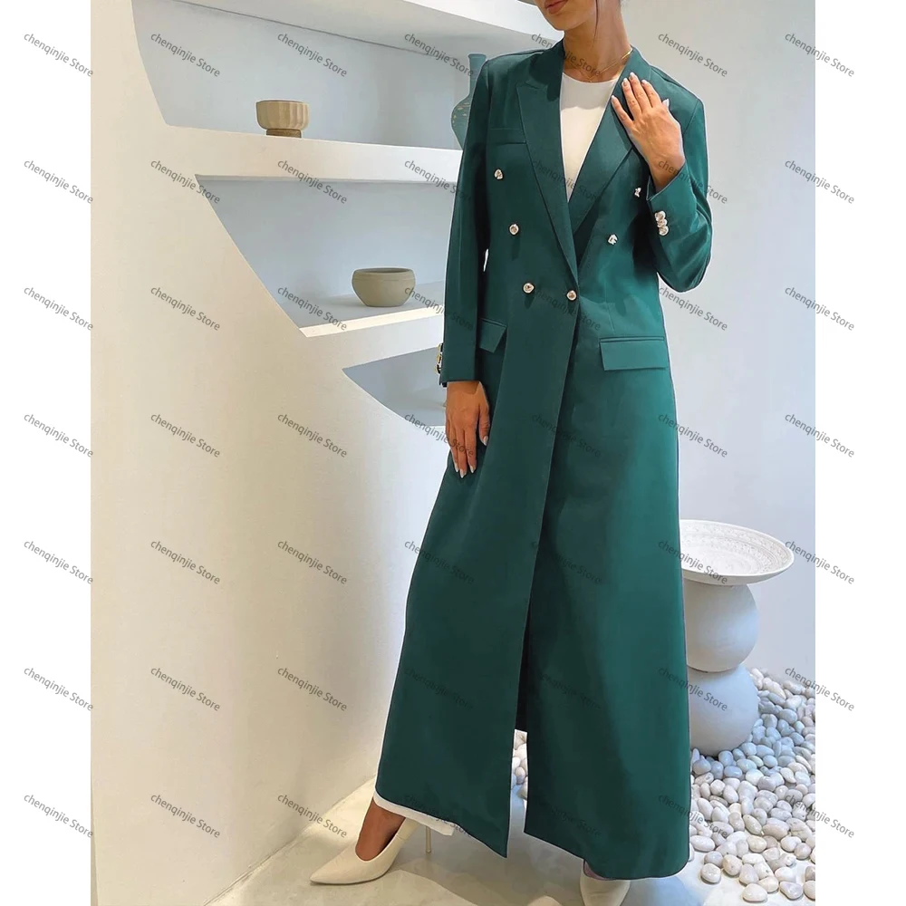 Solid Color Long Women\'s Blazer Abayas Double Breasted Peak Lapel Formal Business Outerwear Luxury Dubal Jacket 1 Piece Coat