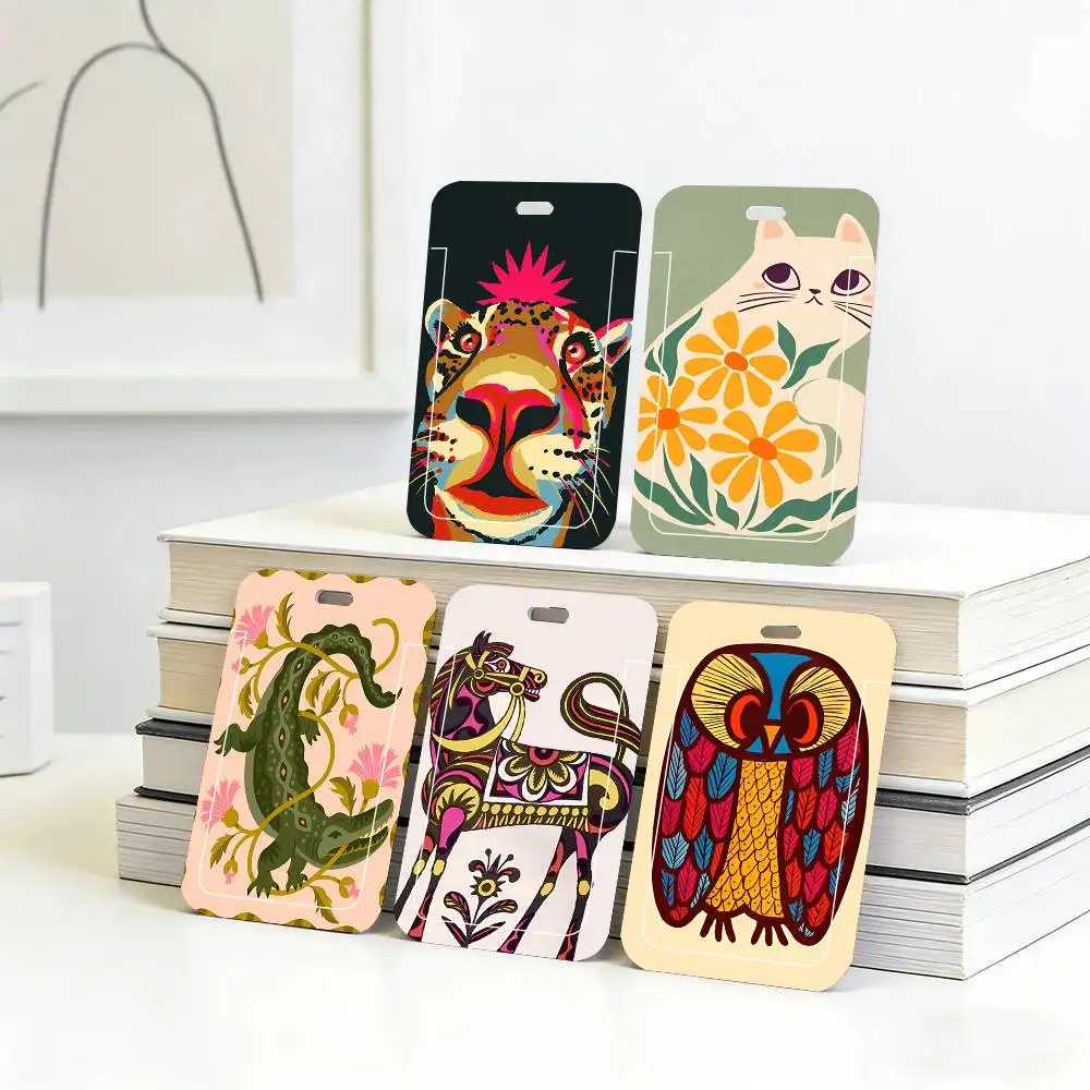 1pc Vintage Abstract Animals Mid Century ID Card Sleeve School Card Access ID Card Bus Meal Card Protective Sleeve Easy Push