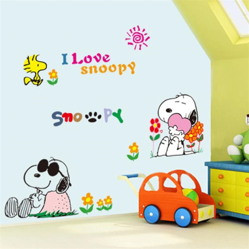 Cartoon Snoopy Dog Baby Home Decals Wall Stickers For Kids Room Princess Room Kindergarten Baby Room PVC Sticker Anime Poster