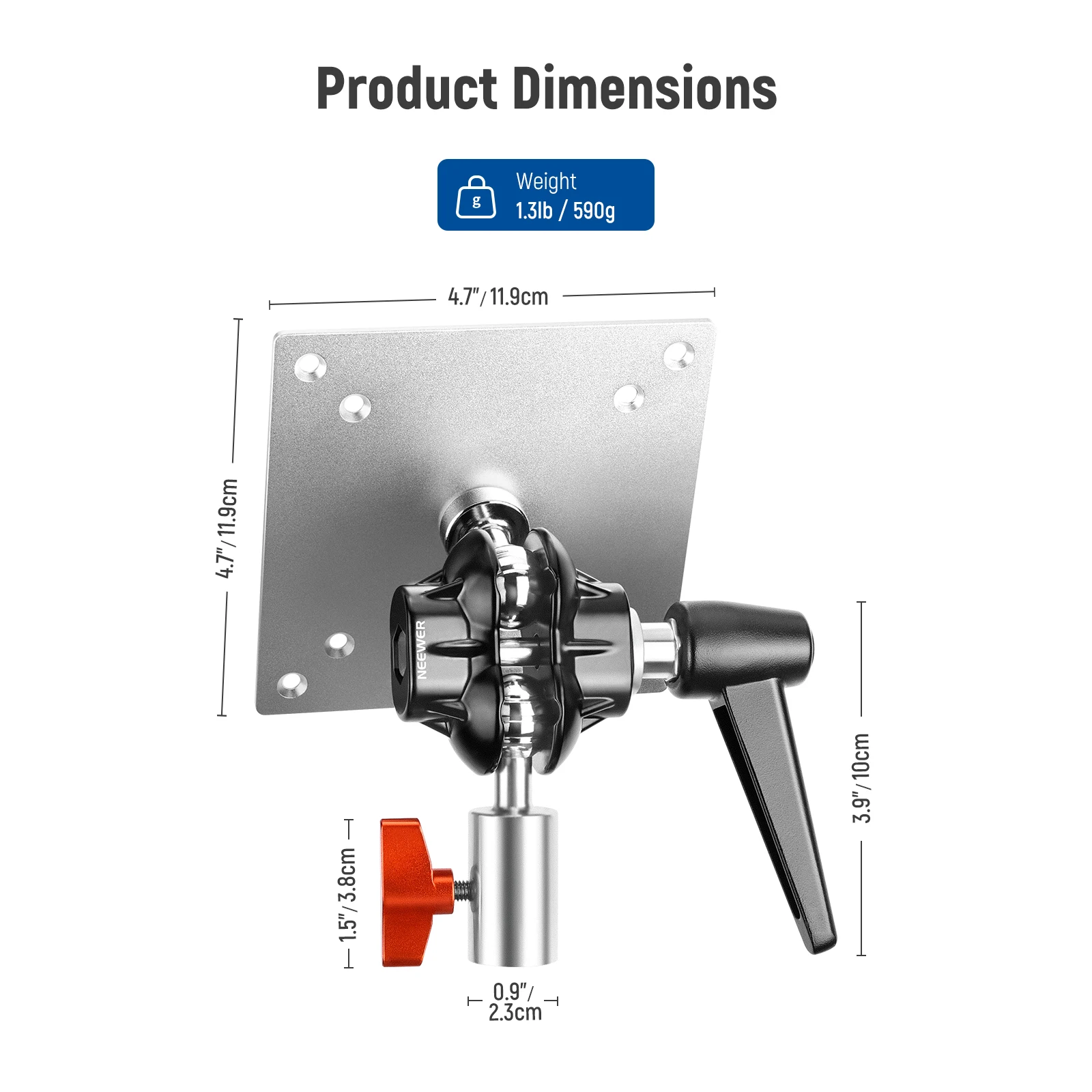 NEEWER Monitor-Mount-Adapter mit VESA-Halterung, verstellbarer Lichtständer-Adapter aus Aluminiumlegierung Dual 360 ° Kugelgelenk M4 Schraube & 5/8" – Detail 4
