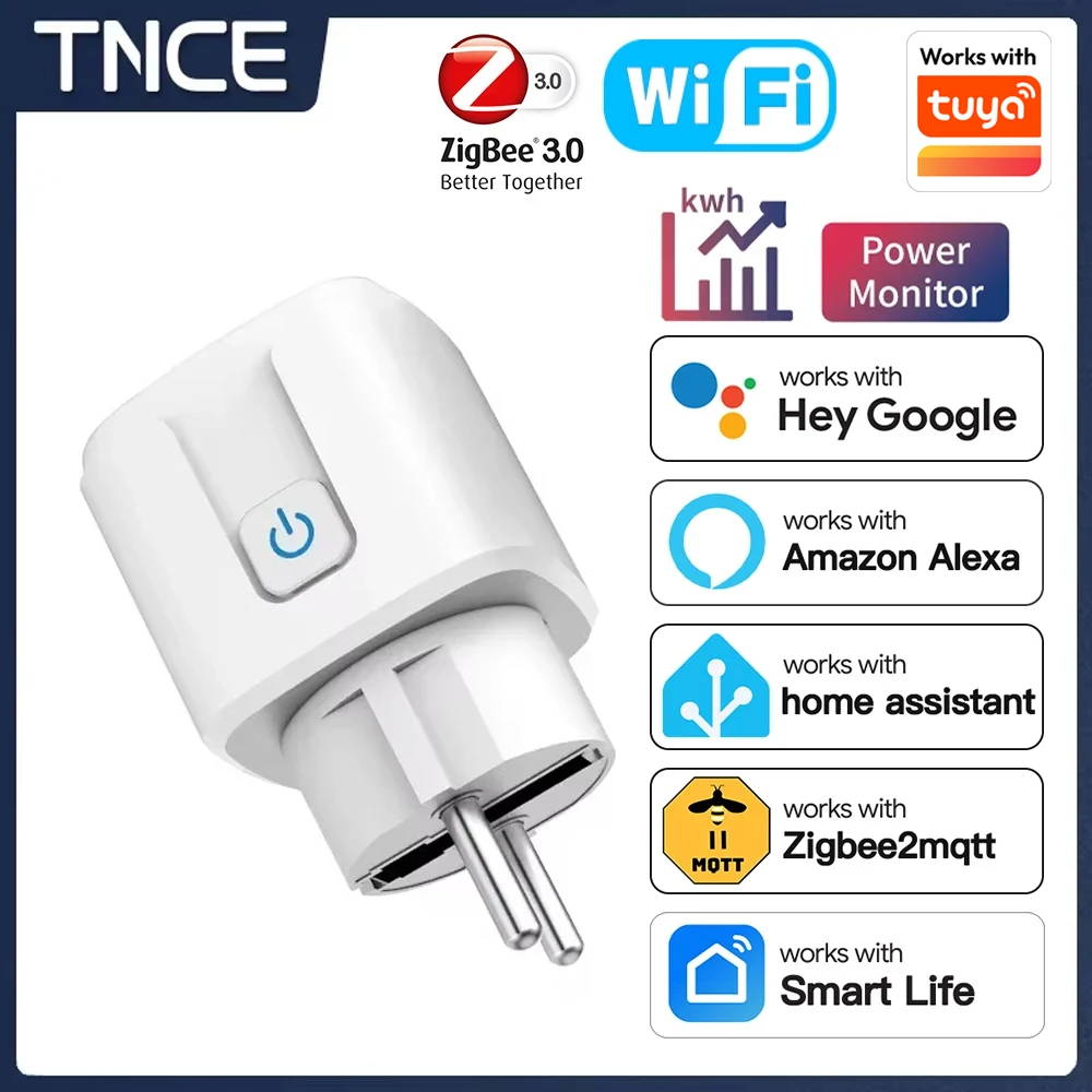 TNCE TUYA Smart Plug WiFi or Zigbee3.0 Socket EU 16A/20A Power Monitor Timing Function Voice Control Work With Alexa Google Home