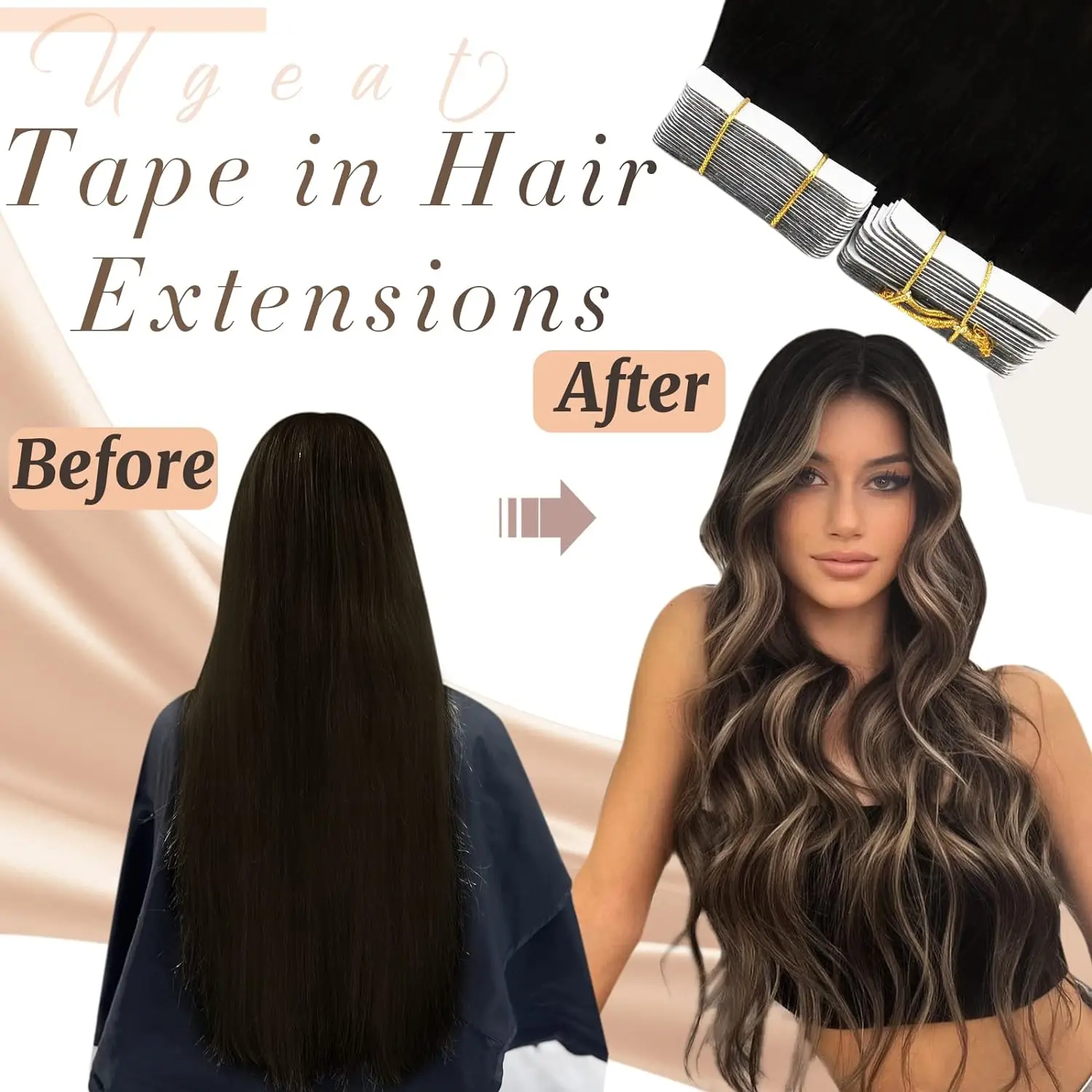 [NEW] Ugeat Tape in Hair Extensions Human Hair Balayage Straight Seamless Skin Weft For Women 20Pcs/Pack 100% Human Natural Hair