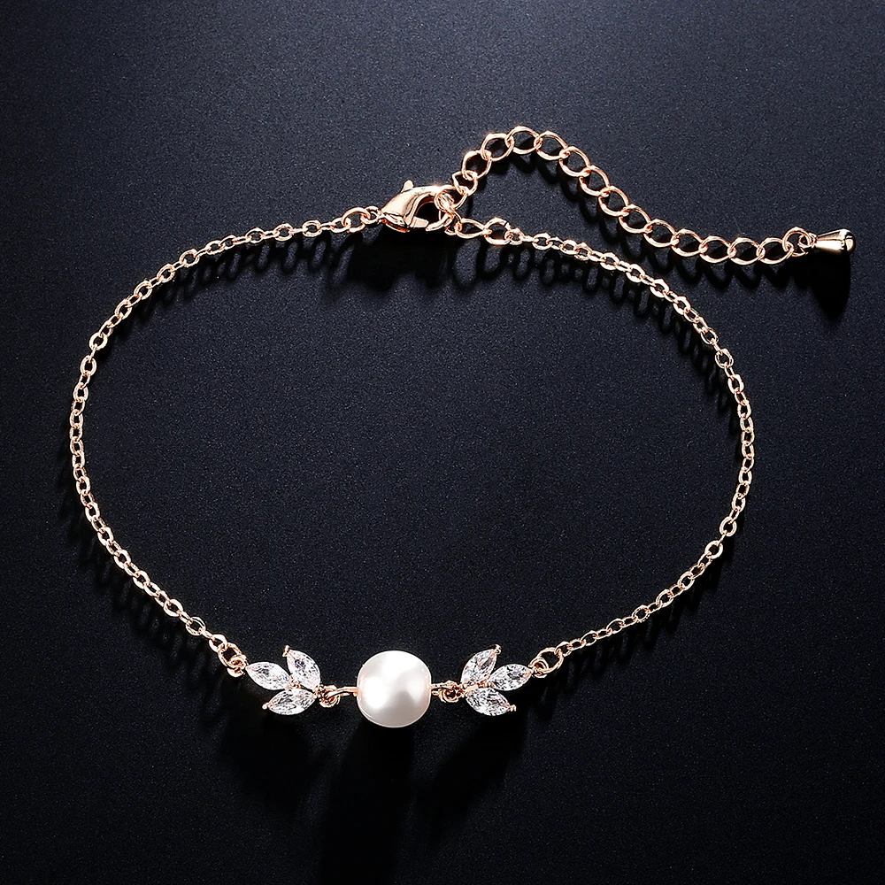 ZAKOL Klassisches Marquise-AAA-Zirkonia-Perlen-Blatt-Charm-Armband für Frauen, schlichter Verlobungs- und Hochzeitsschmuck