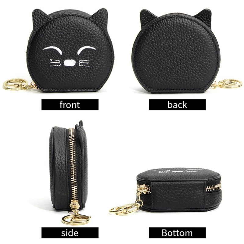 

Women Mini Cosmetic Lipstick Bag Cartoon Cat Zipper Coin Bag with Keychain Lip Gloss Makeup Organizer Pouch Pendant Key Bag