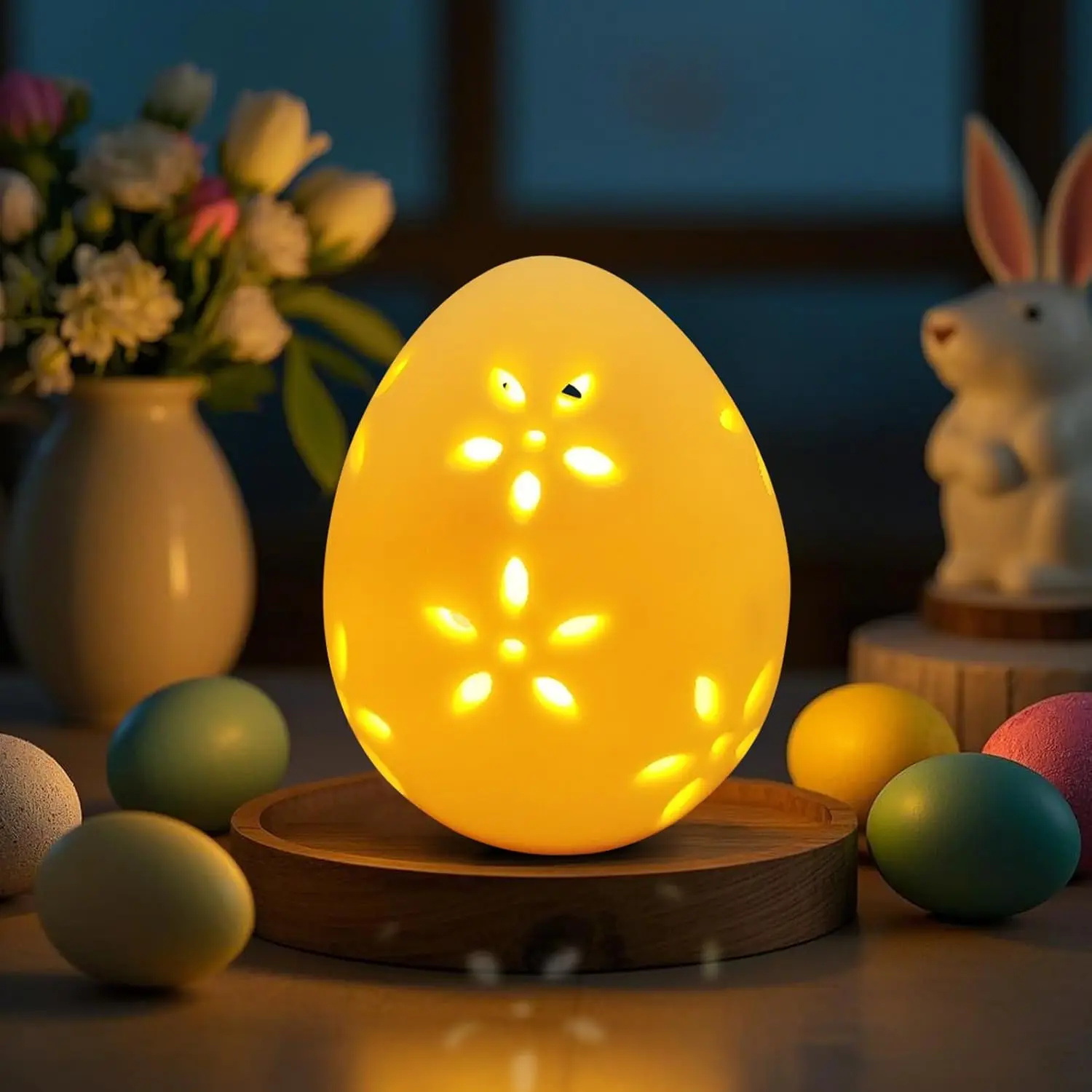 Easter Eggs with LED Light, Spring Decoration Eggs Made of Ceramic, Easter Decoration, Easter Egg Night Light for Easter