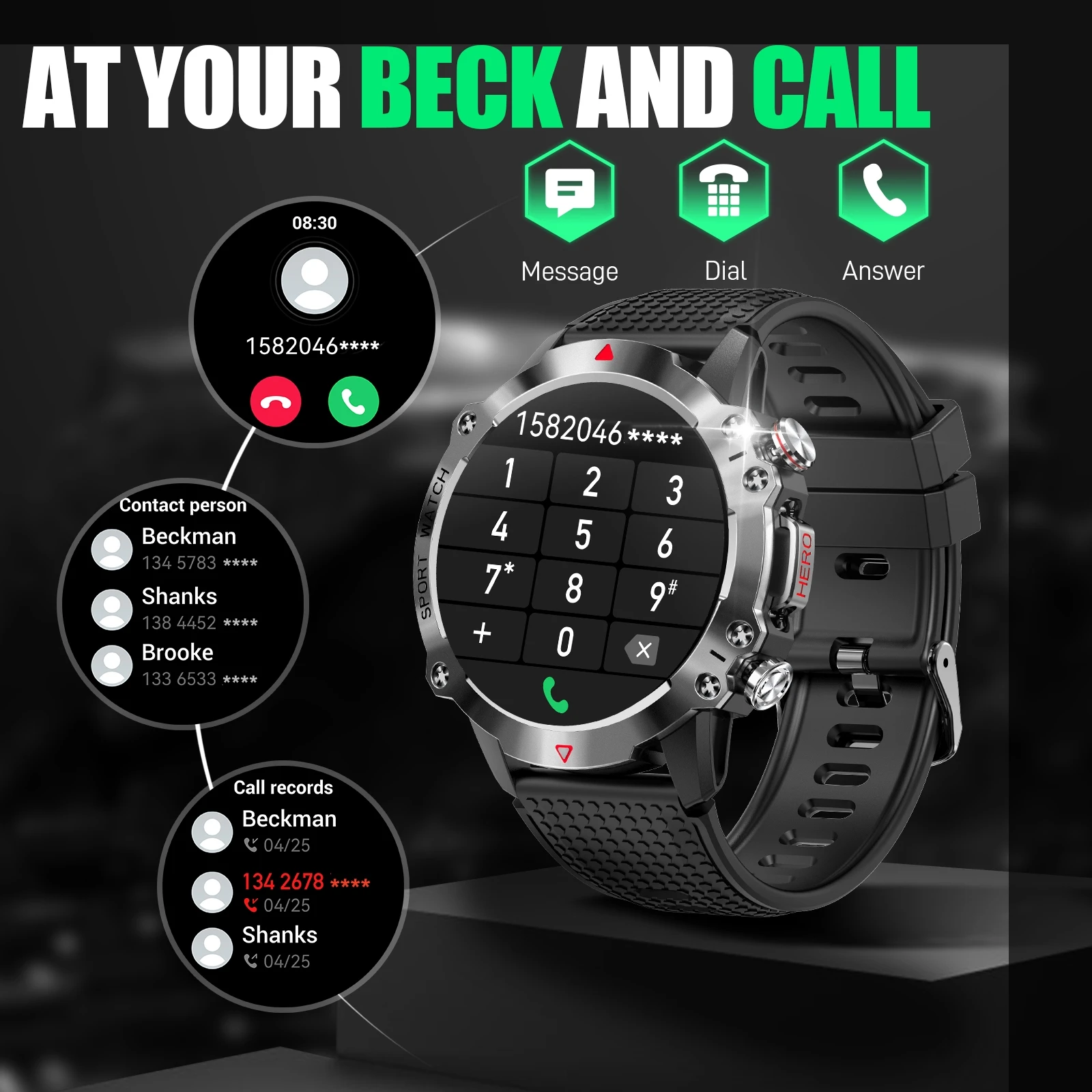 EIGIIS New Military Smart Watch for Men 1.39" HD Bluetooth Call Smartwatch IP68 Waterproof Fitness Tracker Watch with Heart Rate